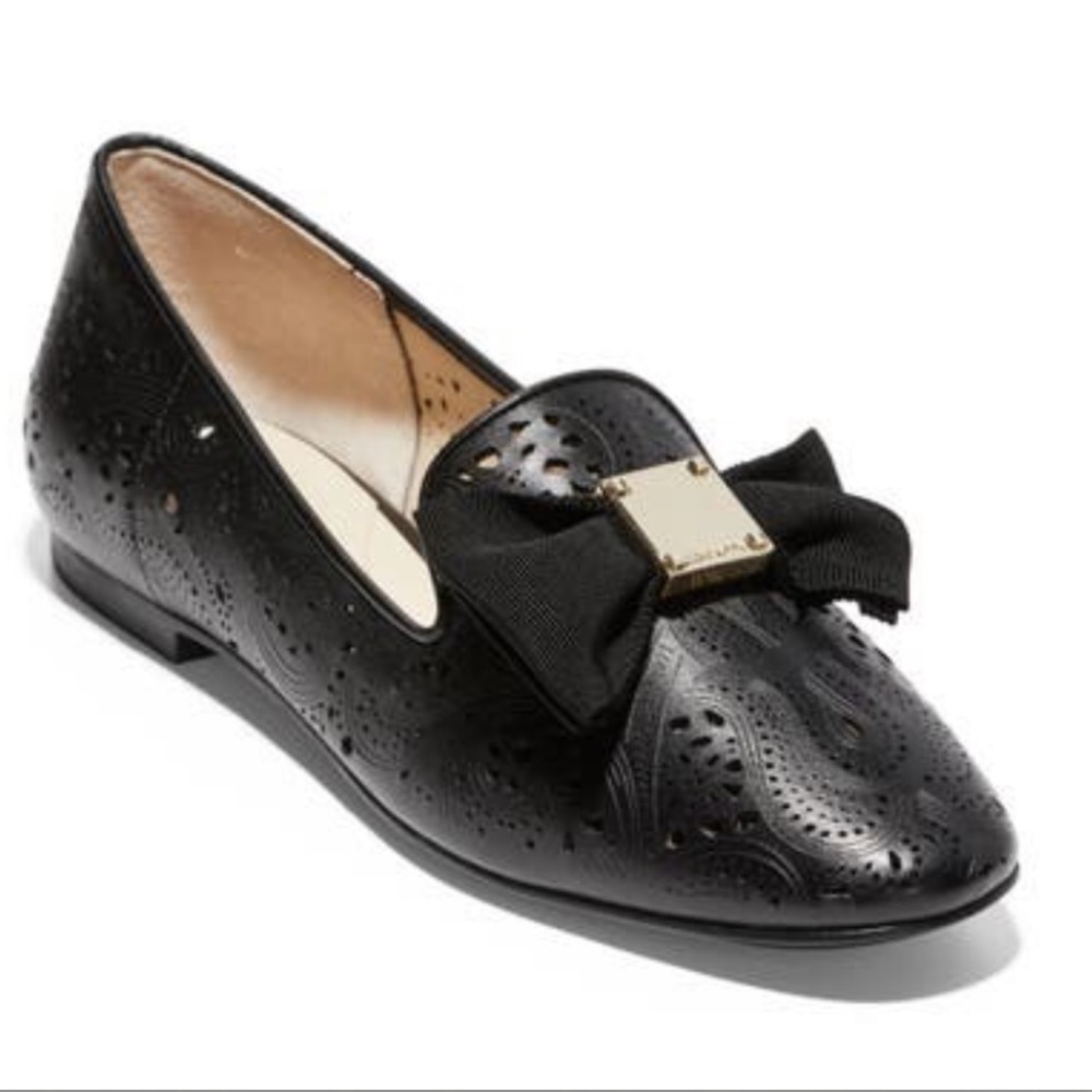Cole Haan Tali Bow Lasercut Leather Loafer Shoes Size 8.5 Excellent Condition